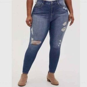 Torrid Premium Sky High Distressed Skinny Jeans